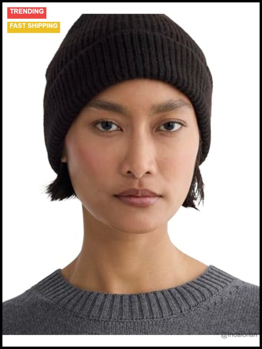 Ribbed Cashmere Beanie Folded Cuff Warm Winter Hat